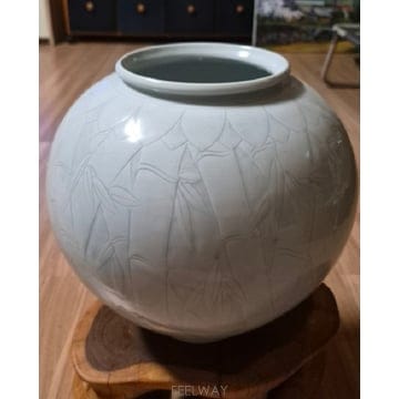 명품/수집품] 석촌(石村)도예 백자 음각 대나무문 대형 항아리 (높이 25cm)