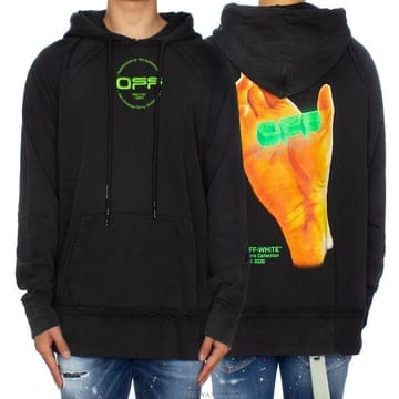 오프화이트 핸드 로고 프린팅 후드티 남성 OMBB057R20E300131088
