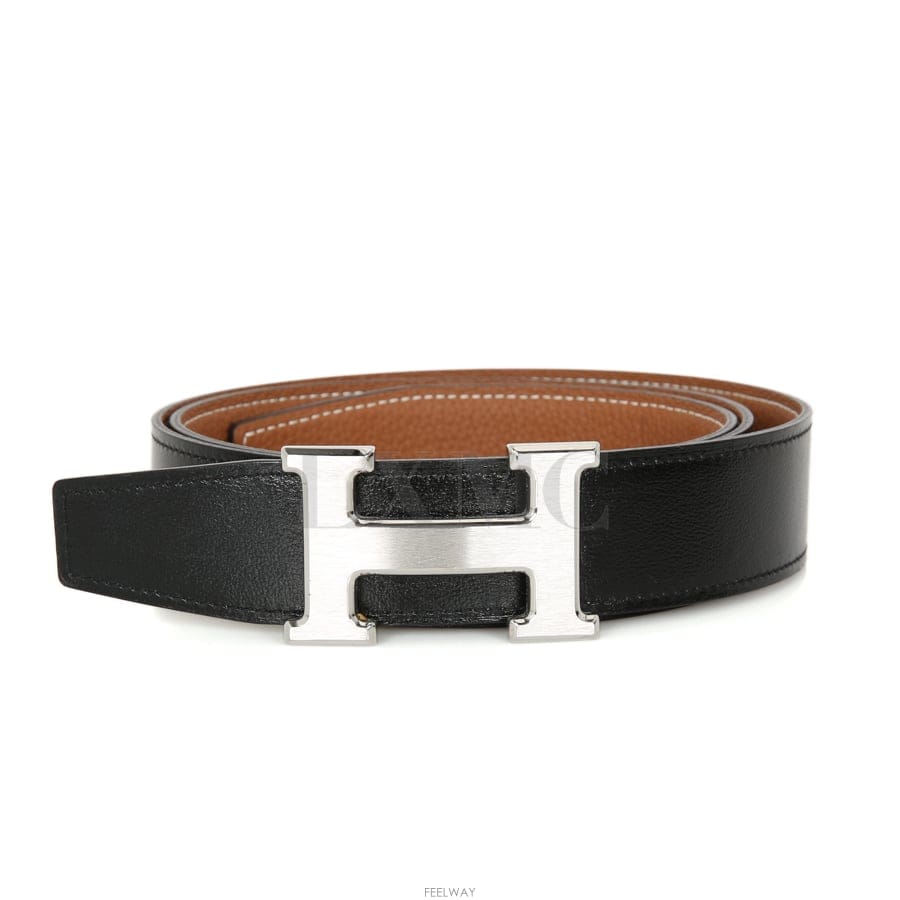 에르메스 H 벨트 버클 & 리버서블 가죽 스트랩 32mm 블랙 골드