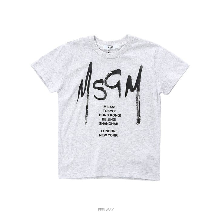 MSGM 키즈 시티타이포 로고프린트 라운드 티셔츠 (그레이, 4세~10세) 022081 101