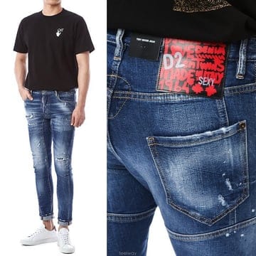 디스퀘어드 섹시 블랙래더패치 중청 워싱진