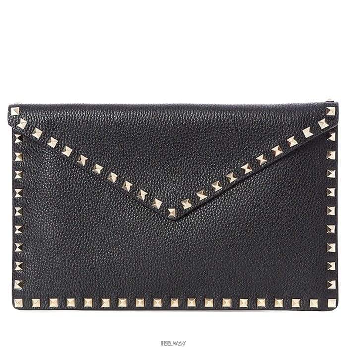 《당일발송》 발렌티노 골드 락스터드 페블래더 엔벨롭 클러치백