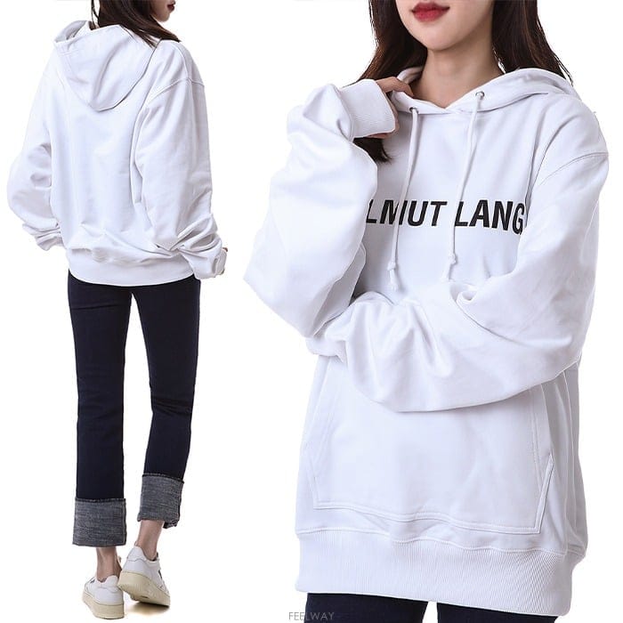헬무트랭 심플 로고 프린트 여성 후드 티셔츠 (화이트)L09HM521 100