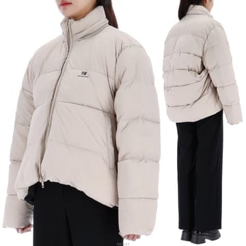 발렌시아가 C 쉐입 체스트 로고 프린트 하이 넥 퍼프 자켓