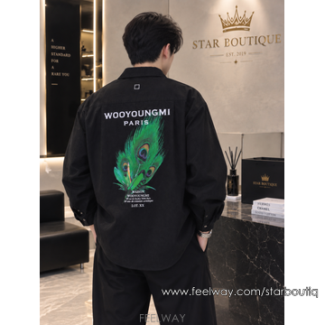 우영미 깃털 백로고 셔츠 블랙