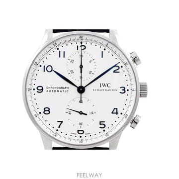 [탑타임] IWC 포르투기저 스틸 흰판 블루핸즈 가죽밴드 41mm IW371446
