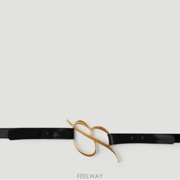 26 FW 블루마린 B 로고 하드웨어 버클 페이턴트 레더 벨트 2W144A N0990 NERO