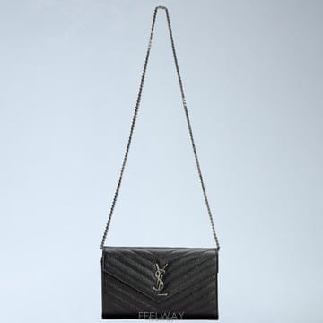 26 FW 생로랑 YSL 로고 퀼트 레더 체인 숄더 월렛백 블랙실버 377828 BOW02 1000