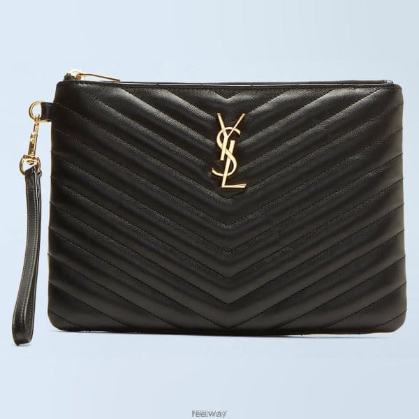 26 FW 생로랑 YSL 마틀라세 로고 퀼트 레더 스트랩 클러치백 379039 CWU01 1000