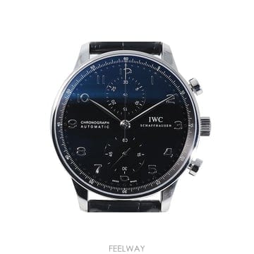 [탑타임] IWC 포르투기저 3714 스틸 검정판 가죽밴드 크로노 41mm