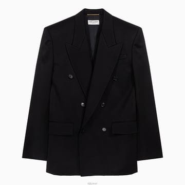 (당일) 23FW 생로랑 더블 브레스티드 블랙 여성 새틴 울 자켓 762930 Y2F35 1000