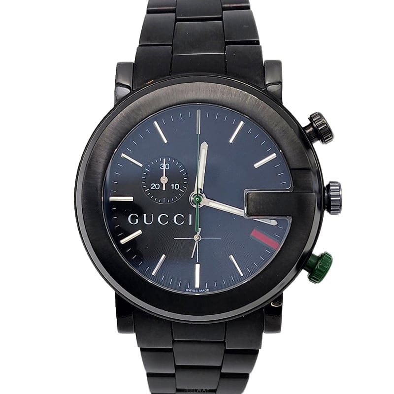 구찌 YA101331 G크로노 블랙 다이얼 스틸 쿼츠 44mm
