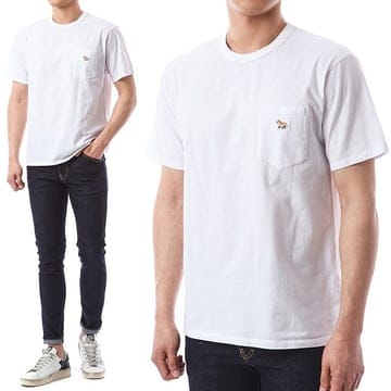 메종키츠네 골드폭스패치 포켓 라운드 티셔츠 (화이트)GM00116KJ0008 WH