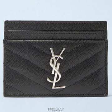 26 FW 생로랑 YSL 실버톤 로고 그레인 레더 카드홀더 423291 BOW02 1000
