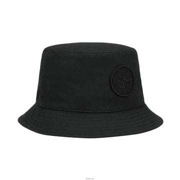 스톤 아일랜드 로고 자수 버킷햇 블랙