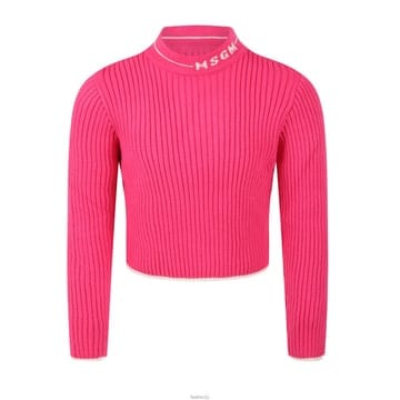 22FW 키즈 넥라인 로고 골지 니트 핑크 MS029179 044