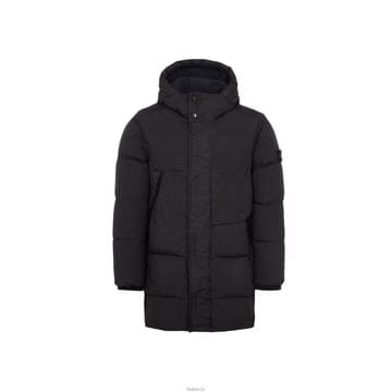 스톤 아일랜드 크링클 랩스 다운 후드 롱파카 블랙