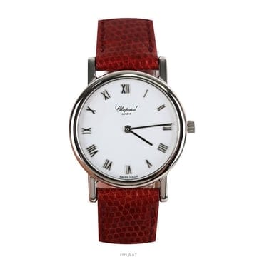 쇼파드 클래식 18K화이트골드 가죽밴드 레드 36mm