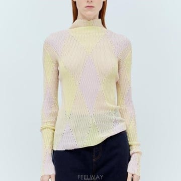 26 FW 버버리 Argyle 아가일 패턴 하이넥 스웨터 핑크옐로우 8081047 B8789