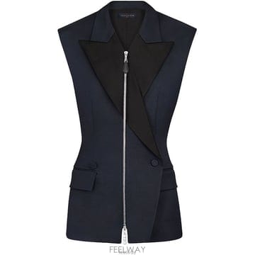 26 FW 루이비통 실버 울 블렌드 개버딘 벨티드 핏 슬리브리스 집업 블레이저