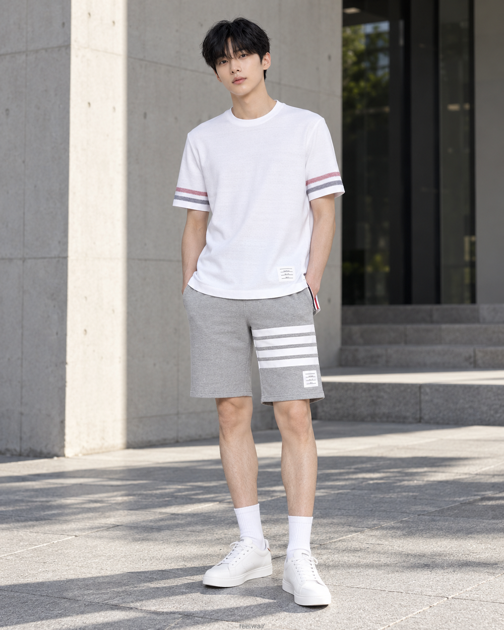 톰브라운 RWB 스트라이프 화이트 티셔츠 MJS204A J0046 100