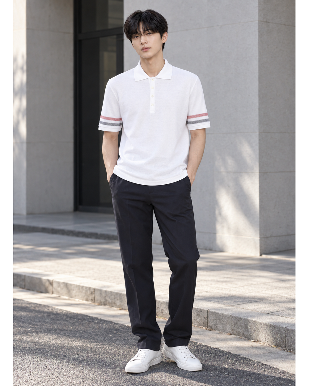 톰브라운 RWB 스트라이프 화이트 폴로 티셔츠 MJP169A J0046 100