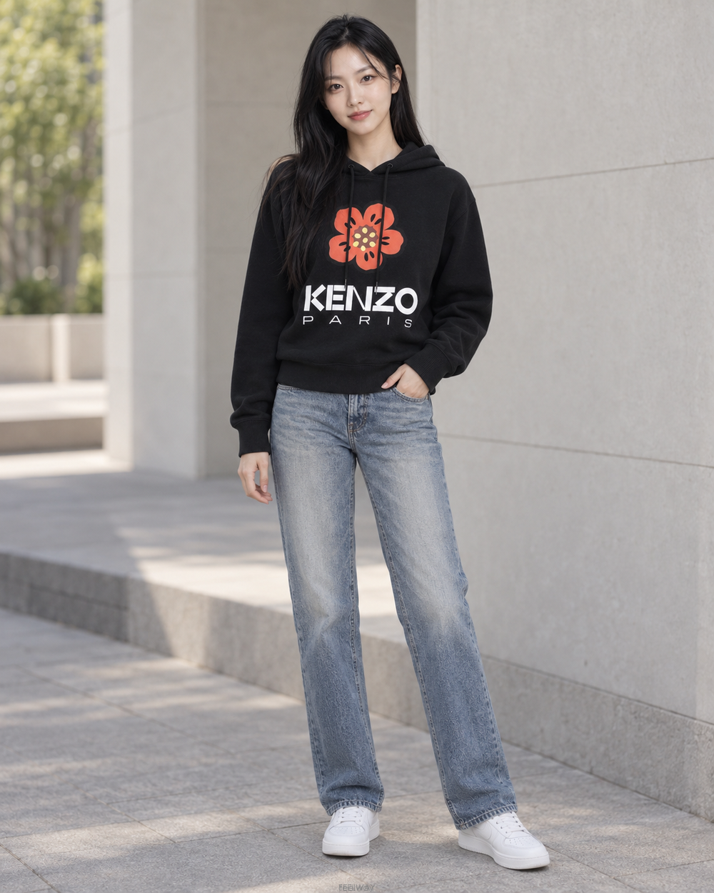 겐조 보케 플라워 후드 스웨트셔츠 블랙