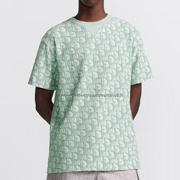 [국내] 정품/두배보상/여성/디올 티셔츠/디올 오블리크 캐주얼 핏 그린 화이트 코튼 저지