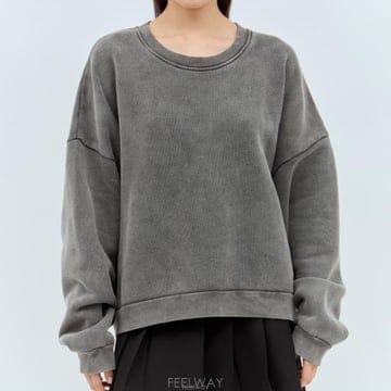 26 FW 클리어 로고 패치 워싱 코튼 크루넥 릴렉스 스웨트셔츠 그레이 CI0137 BM0