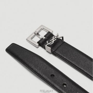 26 FW 생로랑 YSL 모노그램 루프 스무스 레더 벨트 블랙실버 634437 BOO0E 1000