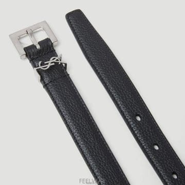 26 FW 생로랑 YSL 모노그램 실버톤 버클 레더 씬 벨트 블랙 612616 DTI0E 1000