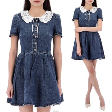 구템즈 셀프포트레이트 레이스 카라 데님 미니 원피스 PF23813SBL BLUE