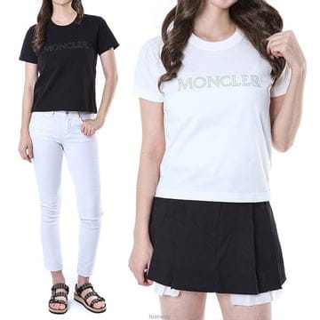 《당일발송》몽클레어 크리스탈 로고타이포 패치 여성 라운드 티셔츠