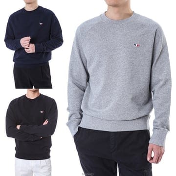 메종키츠네 트리컬러 폭스 로고 맨투맨 블랙