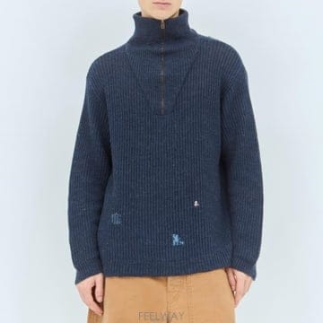 26 FW 메종 마르지엘라 Summer Shetland 하프 집업 스웨터 블루 S67HL0008 M13024 524