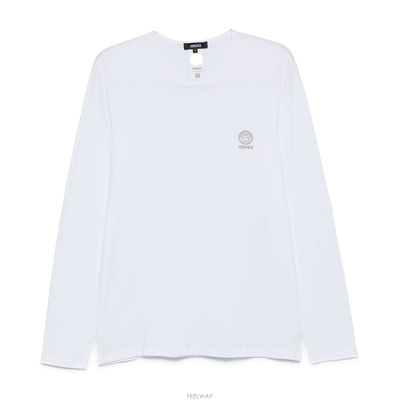 베르사체 로고 라운드넥 긴팔티 화이트 AUU01007 1A10011 A1001