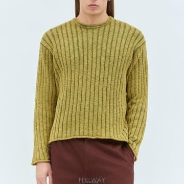 스투시 리브드 크루넥 스웨터 머스타드그린