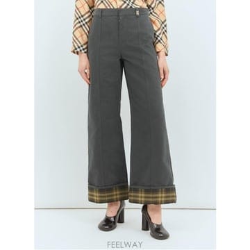 26 FW 버버리 턴업 헴 레그 체크 위브 코튼 팬츠 그레이 8099352 C1501