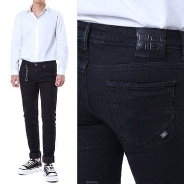 인코텍스 데님 래더 로고패치 컴포터블 블랙진