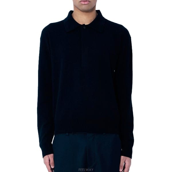 26 FW 생로랑 클래식 카라 리브 울 폴로 플라켓 니트 셔츠 블랙 817251 Y76XM 1000