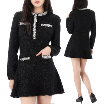 구템즈 셀프포트레이트 S사이즈 럭키찬스 시퀸 니트 미니 원피스 RS25035SB BLACK