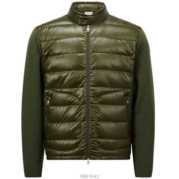 [몽클레어] 로고 패치 믹스 다운 니트 집업 카키 남성 자켓 9B00016 M1131 83