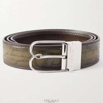 벨루티 스크리토 토널그린 베네치아 레더 실버톤 B쉐이프 버클 벨트 35mm