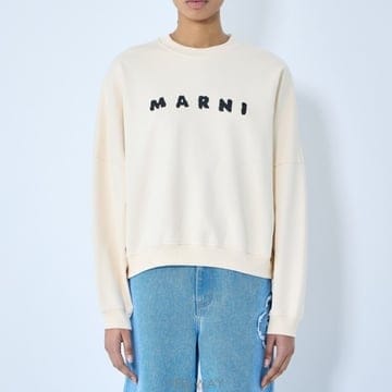 26 FW 마르니 로고 그래픽 프린트 크루넥 코튼 스웨트셔츠 베이지 FLJE0185P7 USCX43 