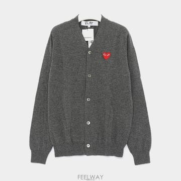 꼼데가르송 26FW 레드 하트 패치로고 울 V넥 공용 가디건 AX N008 051 3