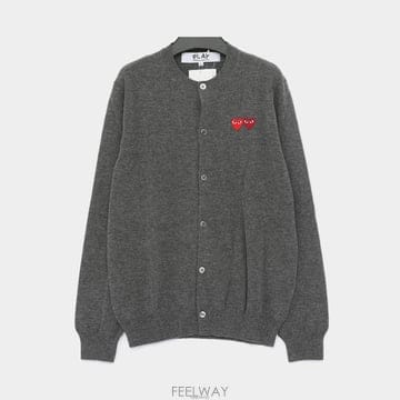 꼼데가르송 26FW 더블 레드 하트 패치로고 울 크루넥 공용 가디건 AX N057 051 3