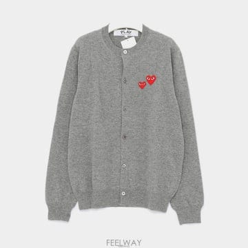 꼼데가르송 26FW 사선 더블 레드 하트 패치로고 울 크루넥 공용 가디건 AX N071 051 1