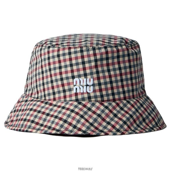 26 FW 미우미우 Vichy 빅키 로고 자수 체크 버킷햇 멀티베이지 5RM048 2CVG F0R03