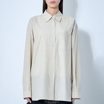 26 FW 더로우 Nesson 네손 싱글 포켓 스트라이프 코튼 셔츠 아이보리그린 8740 W3585
