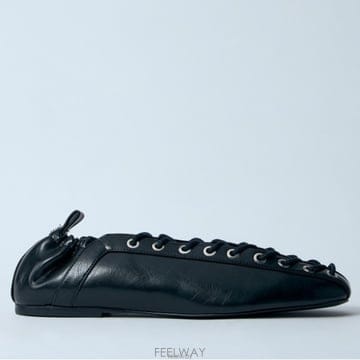 26 FW 가니 올레텍스 Oleatex 레이스업 테크 패브릭 발레리나 플랫 블랙 S2914 099